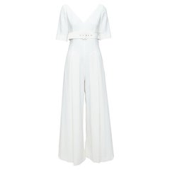 EMILIA WICKSTEAD crema cloque tuta a gamba larga con collo a V e cintura UK8 S.I.V.A.