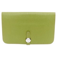 HERMES Dogon Duo vert togo cuir PHW boucle à travers long portefeuille