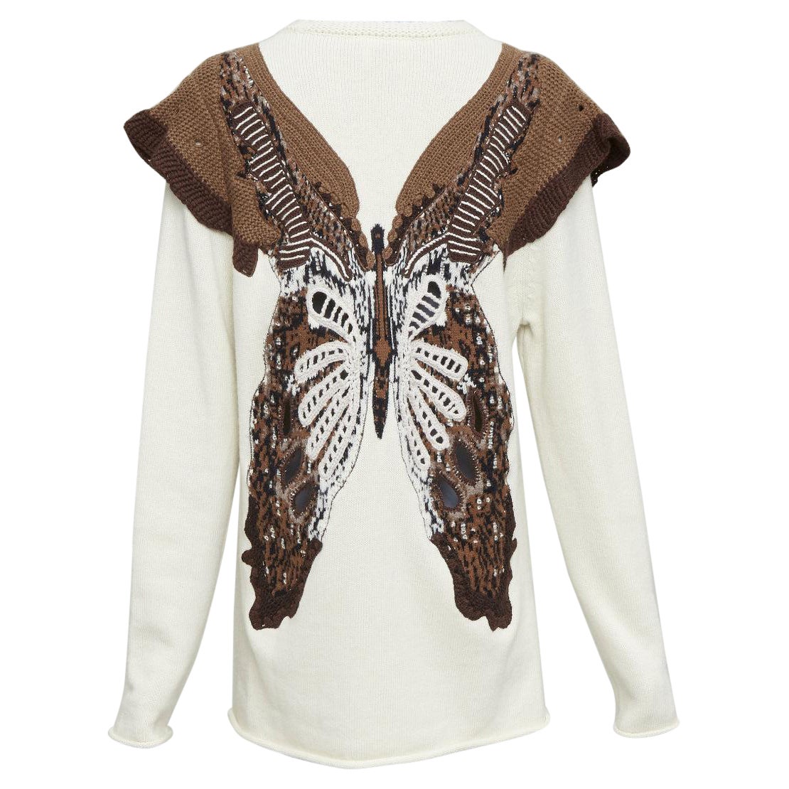 CHLOE 2023 natural white wool cashmere flutter knit applique sweater M