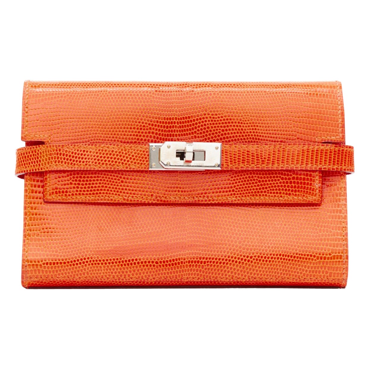 HERMES Kelly Short orange shiny liz leather PHW classic wallet For Sale