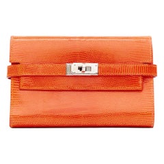 HERMES Kelly Short orange shiny liz leather PHW classic wallet