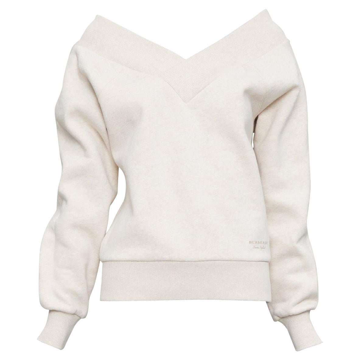 BURBERRY stone beige off shoulder cotton blend V neck sweater S
