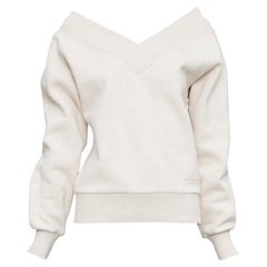 BURBERRY pull-over à col V en coton mélangé, beige pierre, à épaules dénudées S