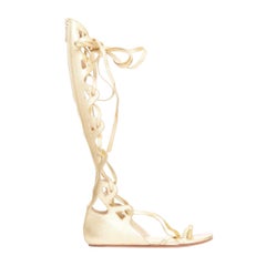 CHANEL 2011 gold leather criss cross calf toe ring gladiator flat sandals