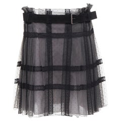 CHRISTIAN DIOR gonna a portafoglio in pizzo grigio nero Plumetis con cintura in tulle e camoscio
