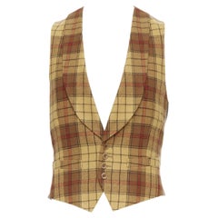 DRIES VAN NOTEN chaleco a cuadros marrón rojo 100% lana con cuello chal IT48 M