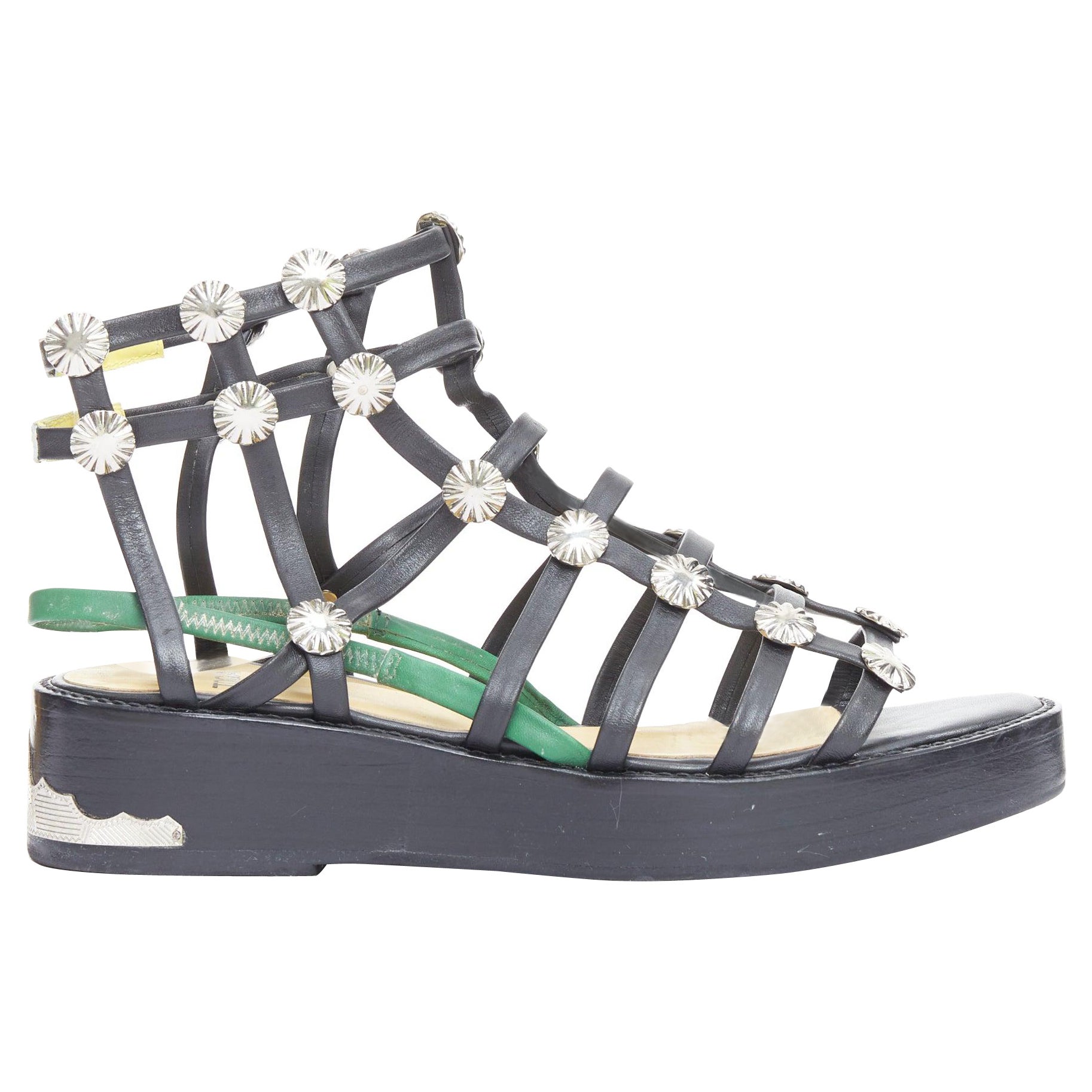 TOGA ARCHIVES PULLA black caged silver stud platform gladiator sandals For Sale