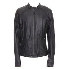 DIESEL black lambskin leather panelled cotton lined biker jacket XL
