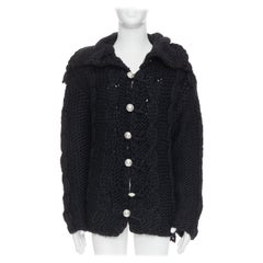 DOLCE GABBANA D&G Vintage Schwarze Strickjacke aus Wolle mit Zopfmuster S