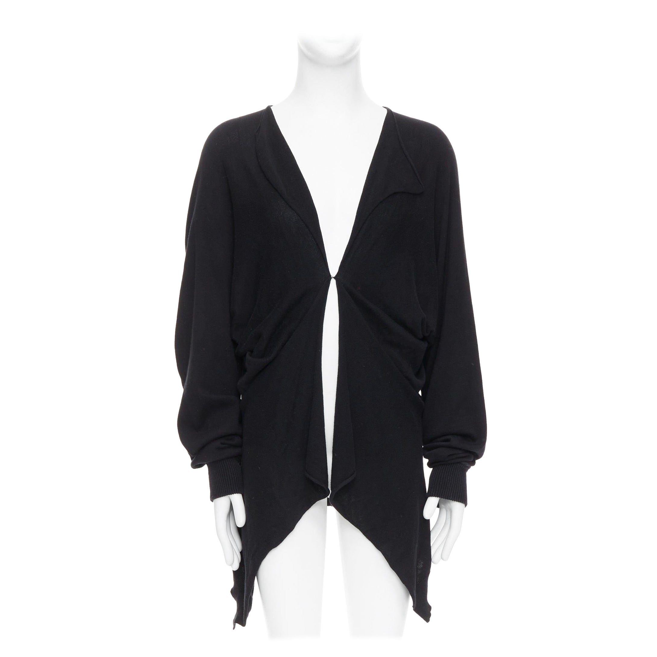 BERNHARD WILLHELM black cotton blend draped hi low cardigan M For Sale