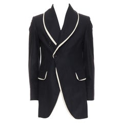 rare ANN DEMEULEMEESTER black virgin wool cotton shawl pipe collar coat XXS
