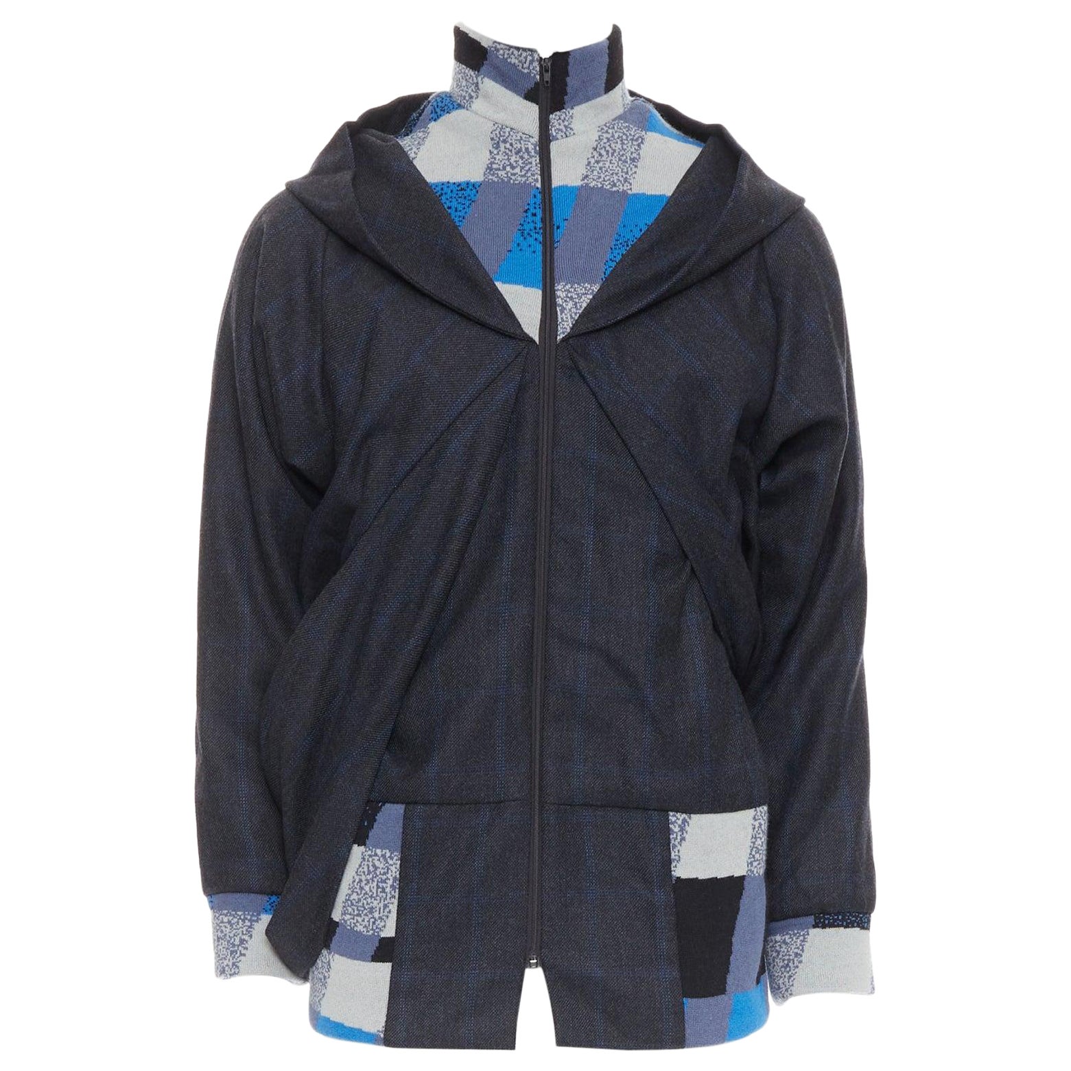 C NEEON bleu gris géométrique laine déconstruite veste zippée EU38 S en vente