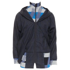 C NEEON bleu gris géométrique laine déconstruite veste zippée EU38 S
