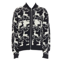 DRIES VAN NOTEN black white wool reindeer intarsia zip up jacket M