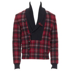 KRIS VAN ASSCHE red black virgin wool checkered cotton trim bomber IT46 S