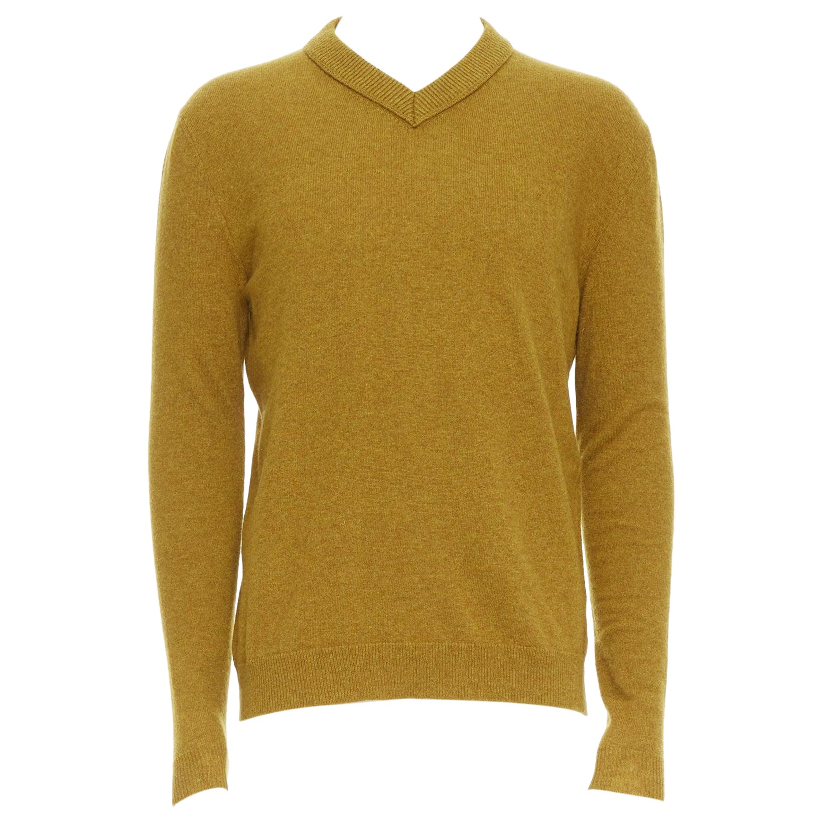 JIL SANDER wool cashmere mustard brown  v neck sweater IT46 S For Sale