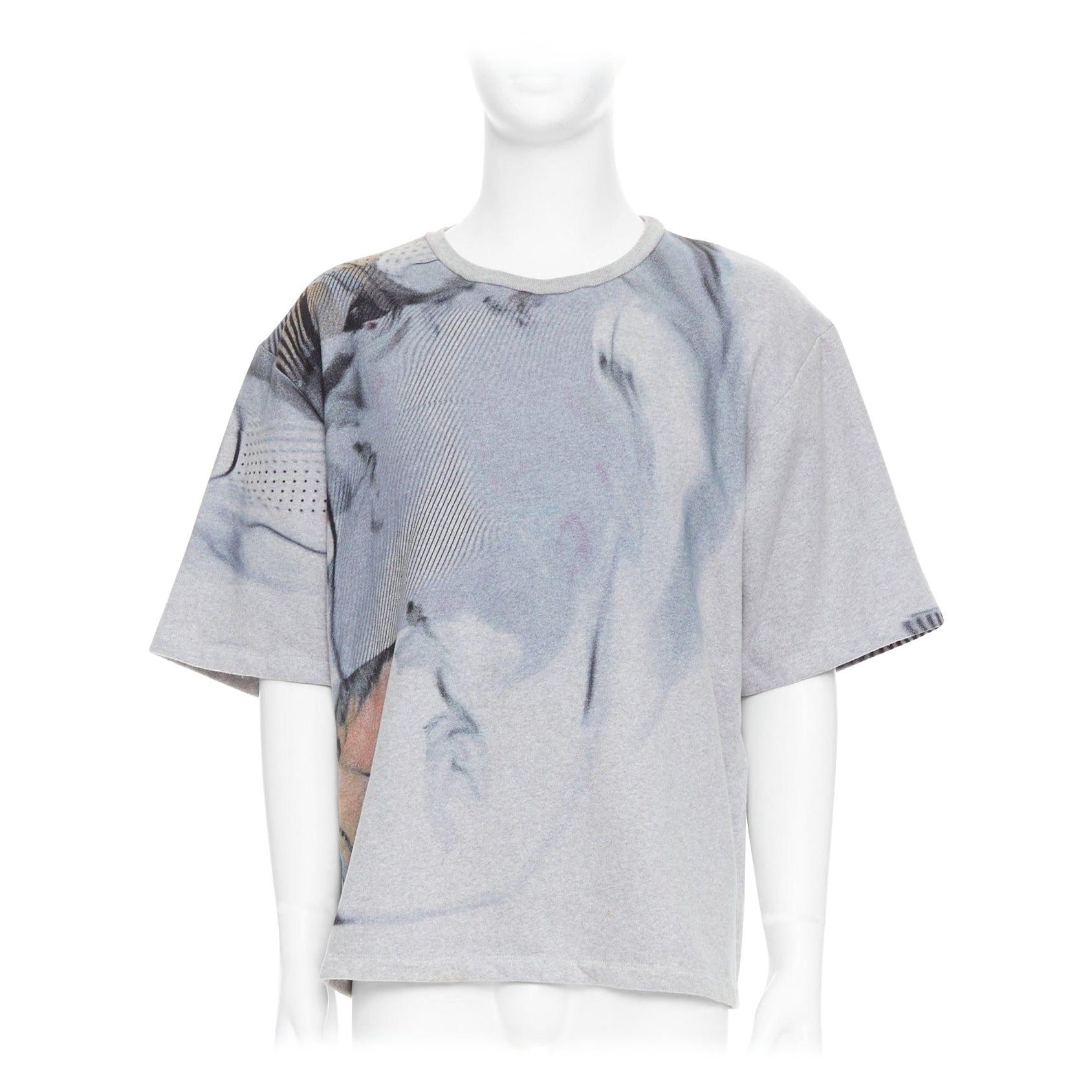 BLESS BERLIN N34 grey portrait photo graphic print cotton terry short pullover S For Sale