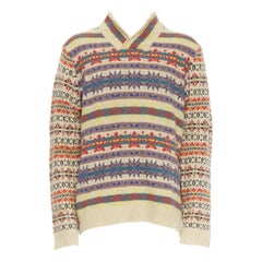 DRIES VAN NOTEN maglione in lana shetland a righe beige L
