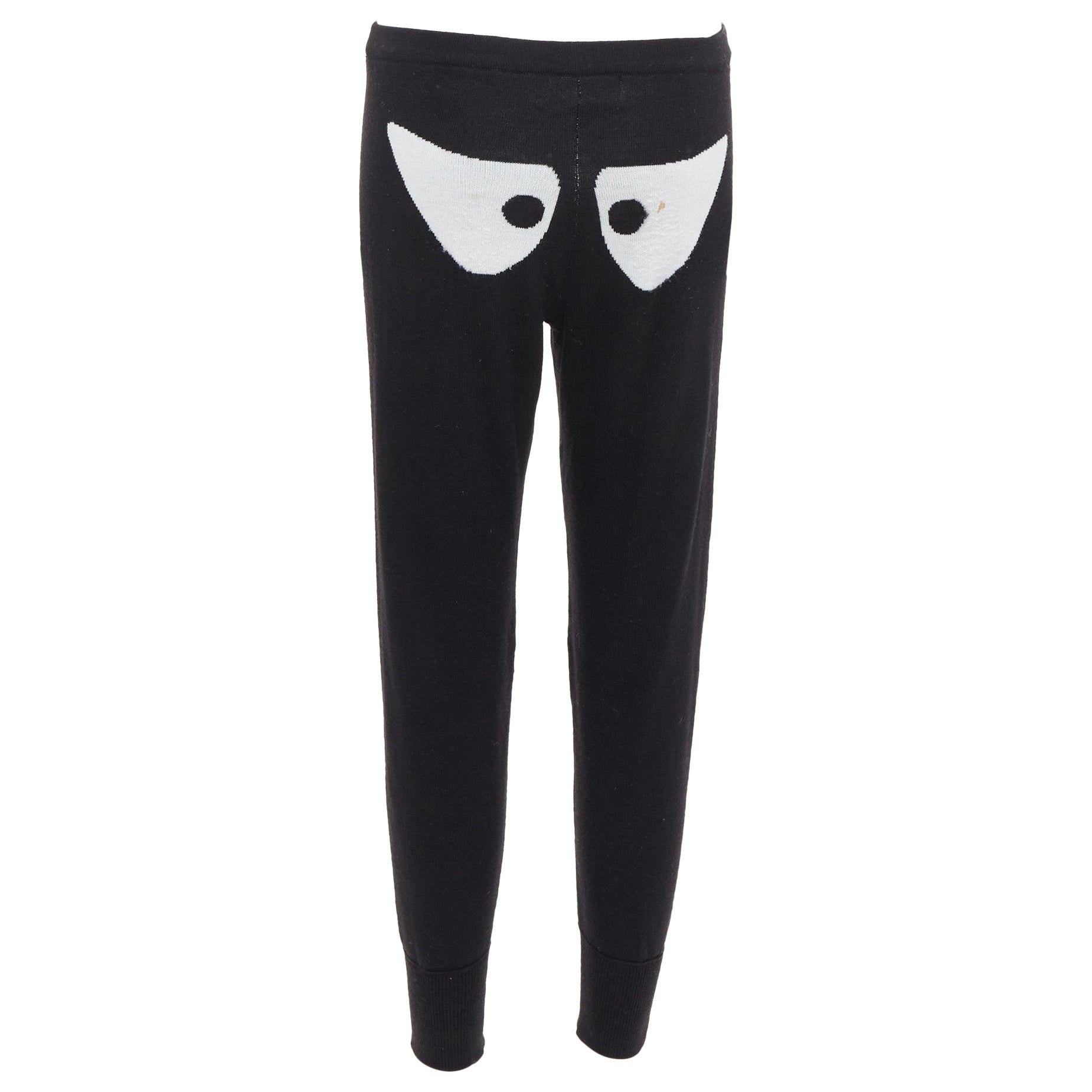 JEREMY SCOTT 100% Wolle schwarz Auge Intarsie stricken Jogger Hose S im Angebot