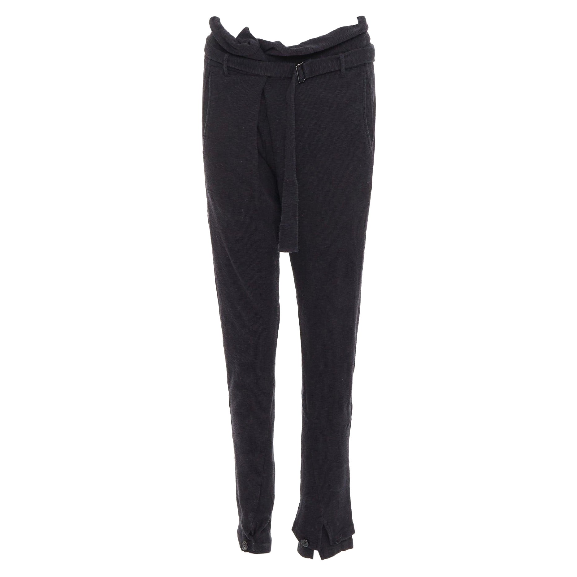 Ann Demeulemeesterter pantaloni affusolati in maglia di cotone e lana neri con cintura S