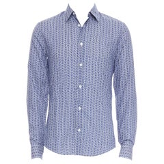 MAISON MARGIELA blue white cotton knitted print dress shirt Sz 1 S