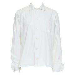Yohji Yamamoto, camicia in cotone color crema con collo ritagliato e taschino JP3 L.