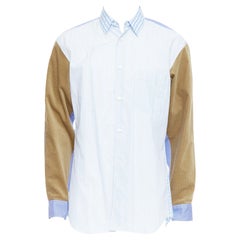 COMME DES GARCONS SHIRT blue brown corduroy patchwork dress shirt M