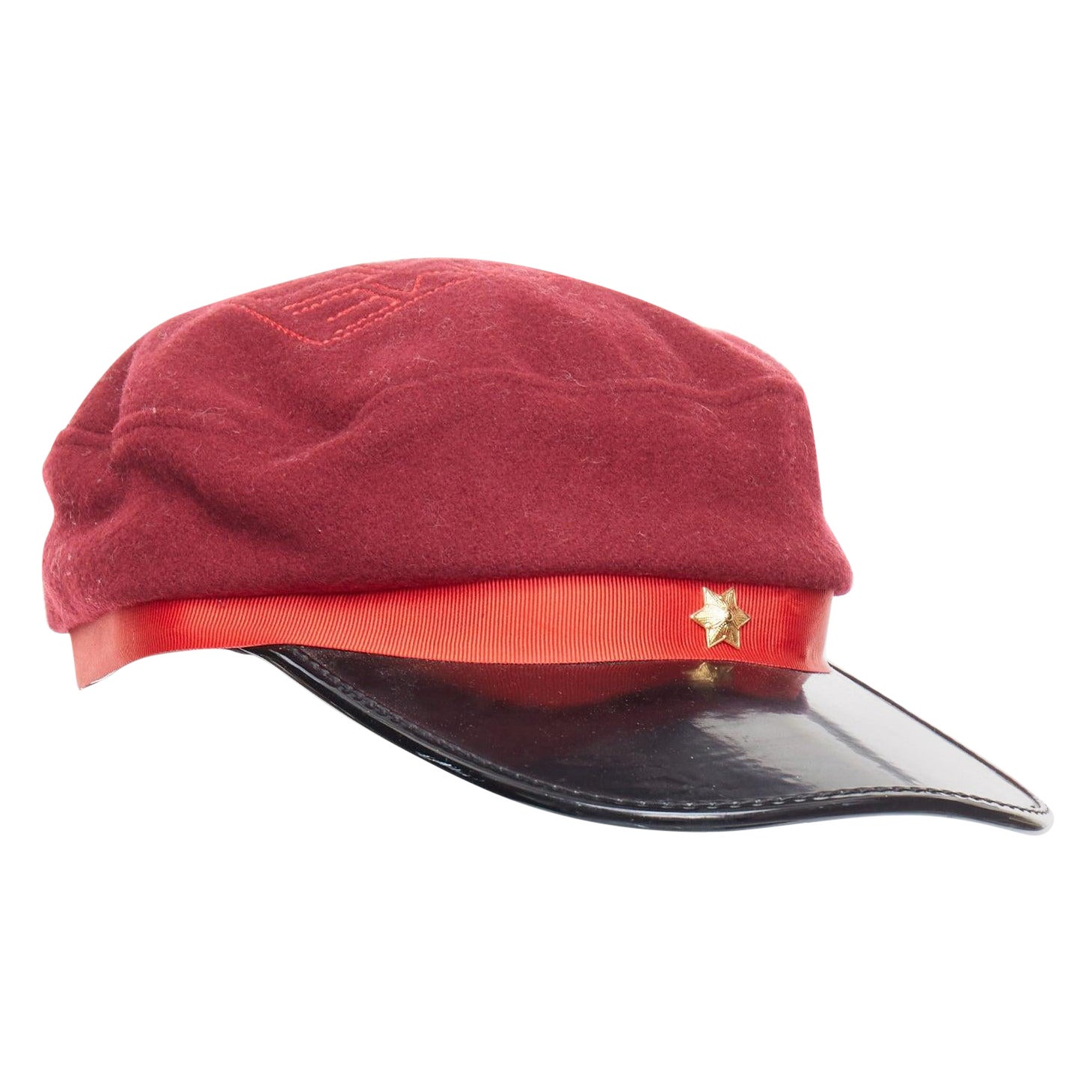 rare COMME DES GARCONS HOMME PLUS red wool blend PVC officer hat