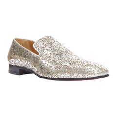 CHRISTIAN LOUBOUTIN Löwenzahn Silber verspiegelte Laser Cut Leder Slipper EU40.5
