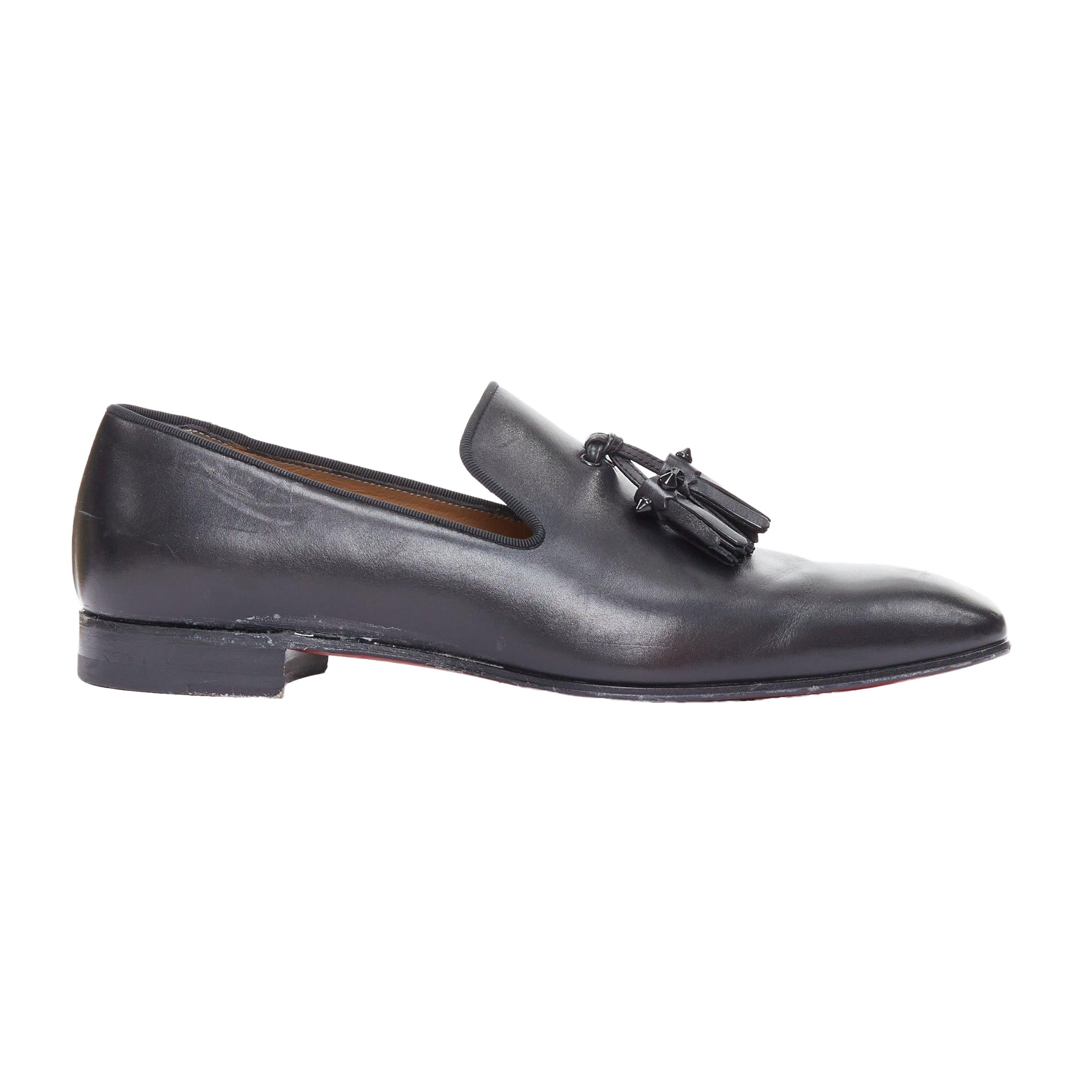 Christian Louboutin Dandelion, mocassini neri in pelle liscia con nappina  EU41.5