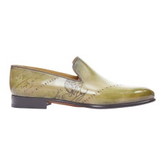 Berluti Cursive Galet Scritto cuir script patina slip on loafers UK8 EU42