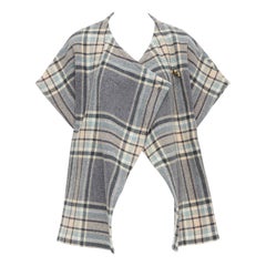 CHLOE grey pink virgin wool blend checked gold buttons cape top T3 XS
