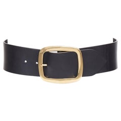 CELINE PHOEBE PHILO 2012 Runway black leather large gold buckle oversized belt M