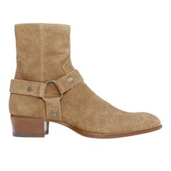 SAINT LAURENT Wyatt brauner Wildleder-Kupferring-Harnisch-Desertstiefel EU41