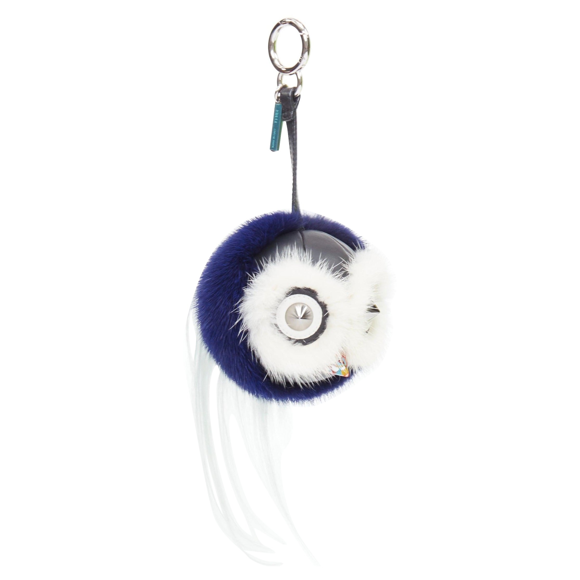 FENDI Monster Birgami Bird cream blue fur owl bag charm
