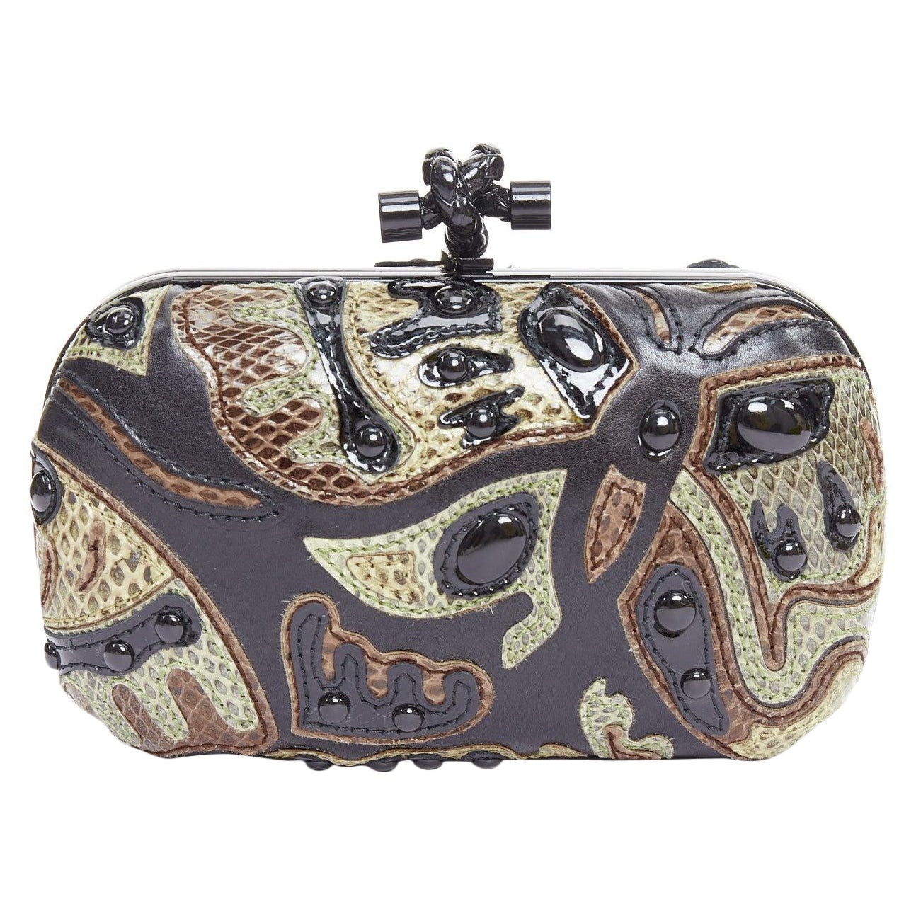 BOTTEGA VENETA Knot Limited Edition scaled leather applique bead box clutch For Sale