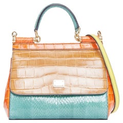 DOLCE GABBANA Miss Sicily colorblock scaled leather satchel crossbody bag