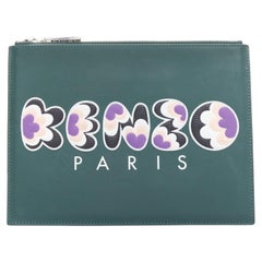 KENZO dunkelgrüne lila Portfolio-Reißverschluss-Clutch mit geprägtem Gummilogo