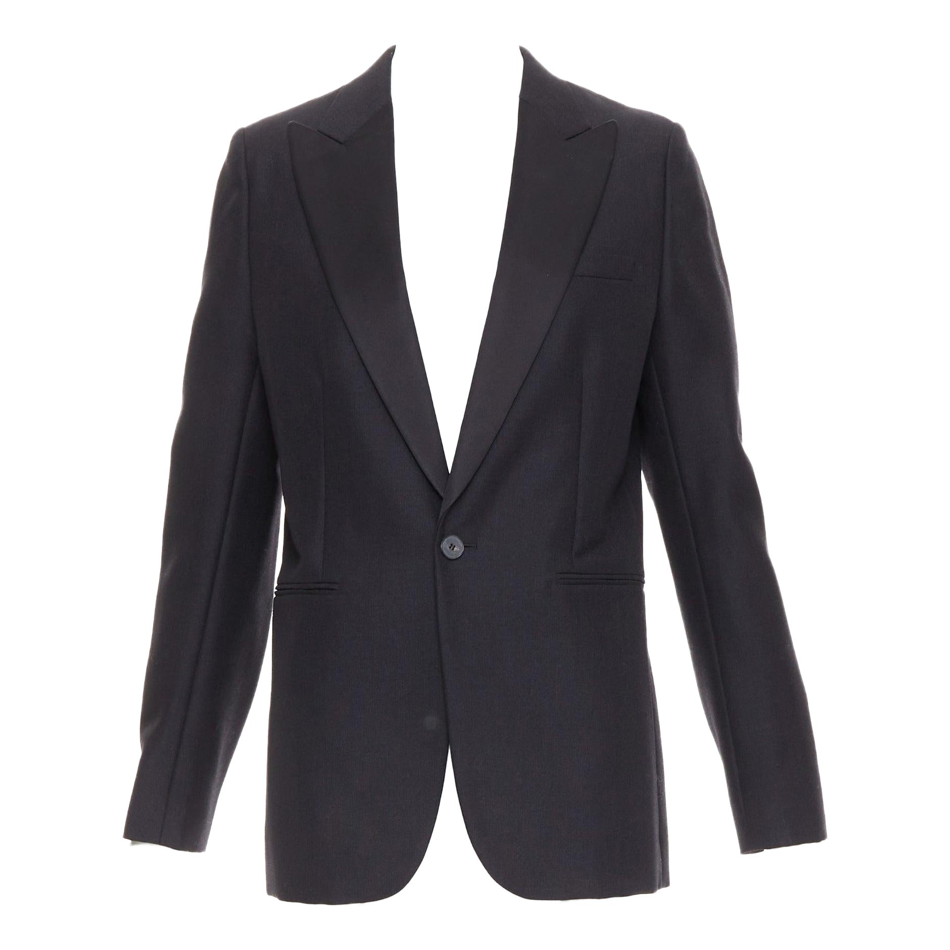 CHRISTIAN DIOR black wool mohair boxy peak collar tux jacket FR40 L For Sale