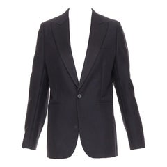 CHRISTIAN DIOR black wool mohair boxy peak collar tux jacket FR40 L