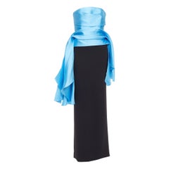 SOLACE LONDON The Darra robe bustier longue en satin bleu drapé noir UK8 S