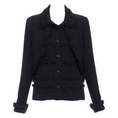 CHANEL 08A Laufsteg Tweed-Jacke mit Fransenbesatz und Tromp-Loeil in 4 Taschen FR46