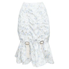 A. Simon Rocha, gonna midi con stampa floreale bianca e blu, increspata e con bordi in rete UK4 XXS