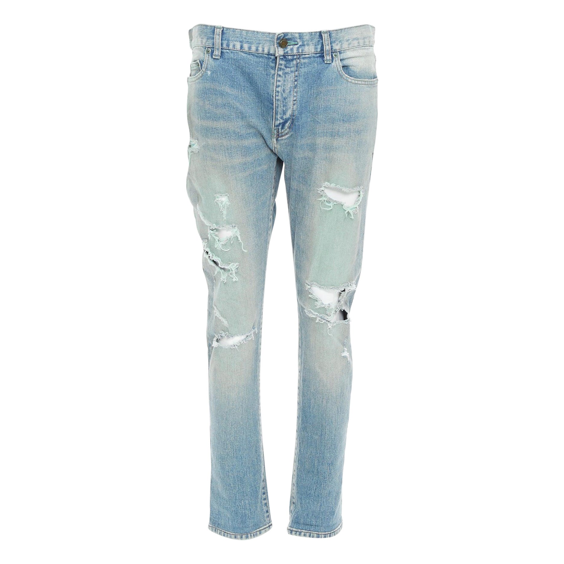 SAINT LAURENT D02 M/SK UW Cras Distressed blue ripped jeans 33" For Sale