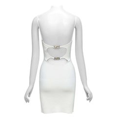 FENDI crema oro FF hebilla recortada espalda tirantes bodycon slip dress IT36 XXS