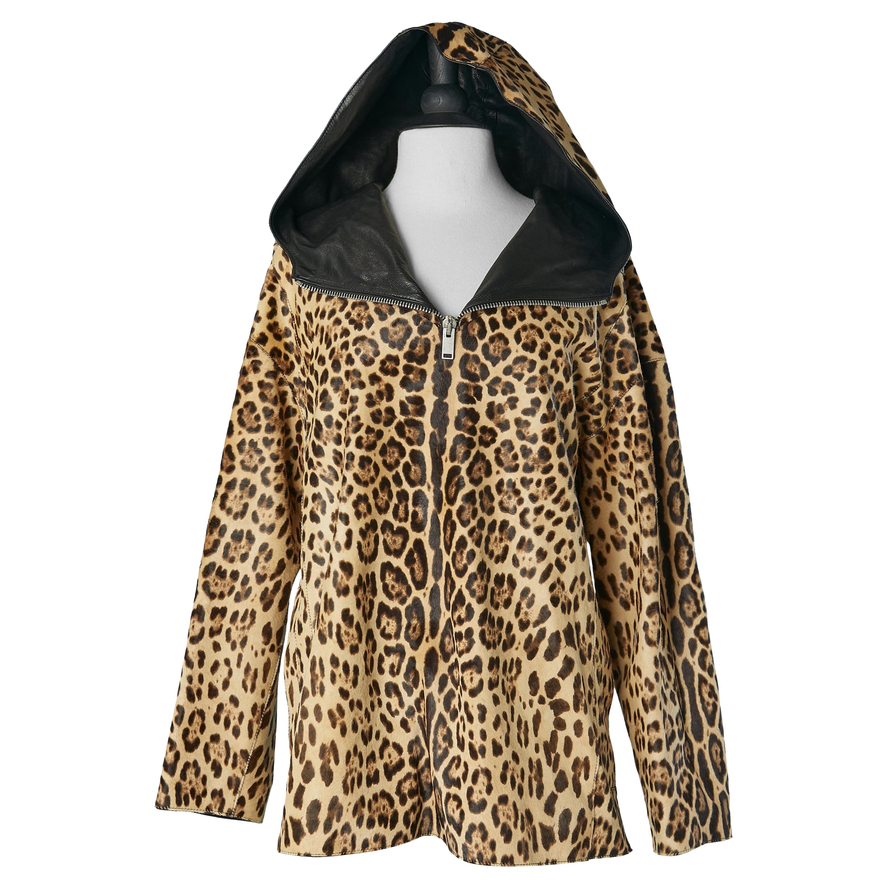 Leopard printed veal fur hoodie Christian Dior For Sale