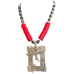 LB offers Vintage Art Nouveau buckle Vintage Sterling Dragonflies Coral Necklace