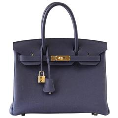 Hermes Birkin 30 Bag Blue Nuit Gold Hardware Togo Leather 