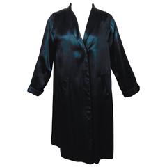 Billina by Marlene Middlemiss Black Silk Satin Dress Coat I.Magnin 1970s Sz M/L 11