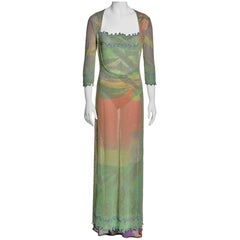 Giorgio Armani Conjunto de vestido de noche y body con cuentas multicolor, SS 2000